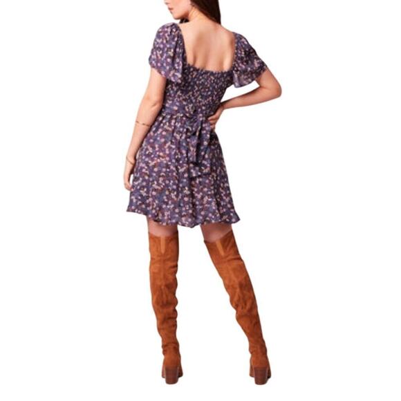 Band of the Free Coraline Purple Floral Crossover Mini Dress Medium. - Picture 2 of 8
